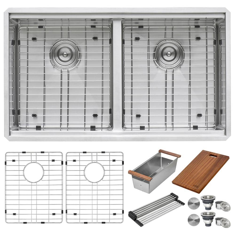 Stainless Steel Double Bowl Undermount Kitchen Sink with Accessories
