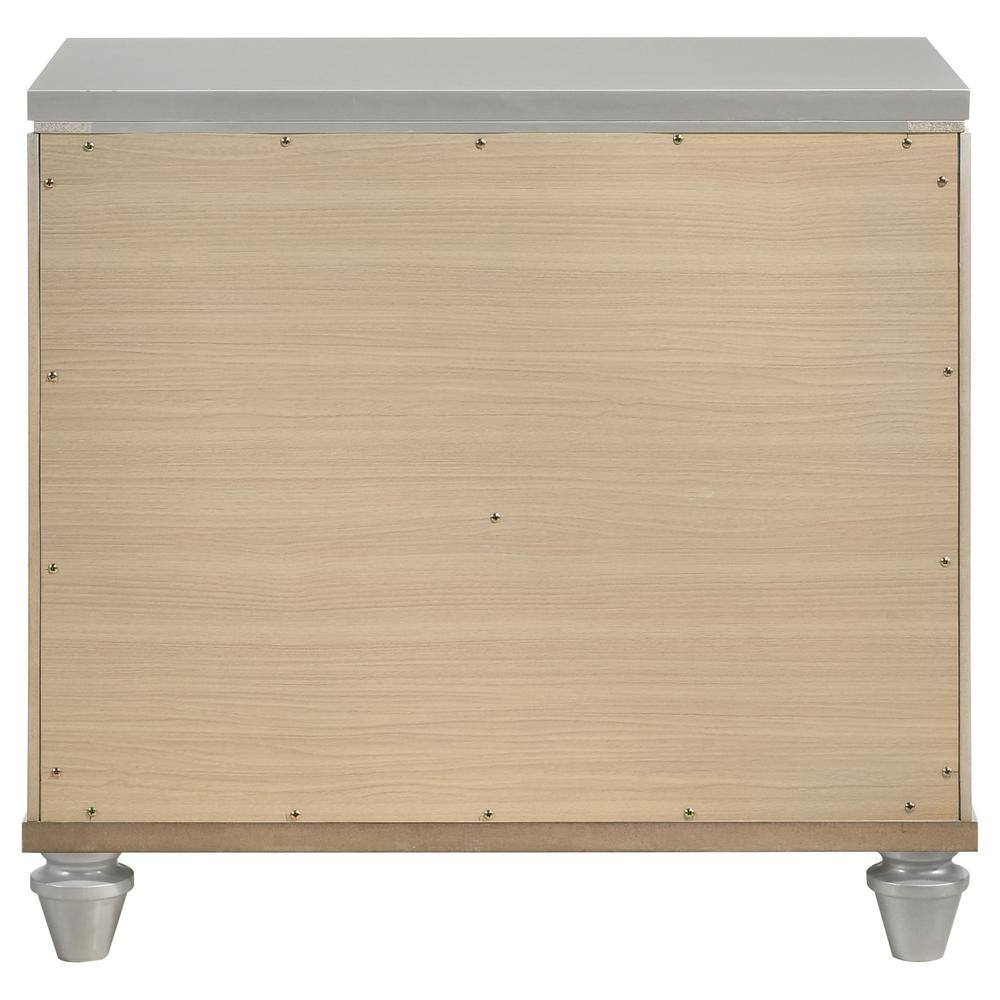 Glam Silver 2-Drawer Nightstand with Jeweled Pulls