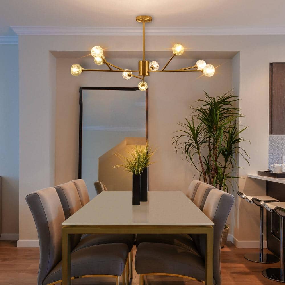 9Light Modern Gold Crystal Kitchen Island Chandelier Light Fixture