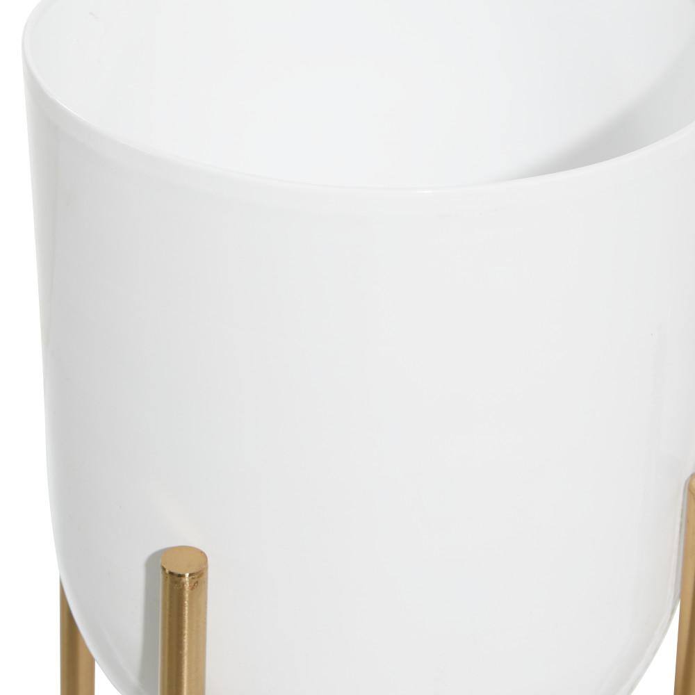 White Metal Dome Planters with Gold Stands, Set of 2