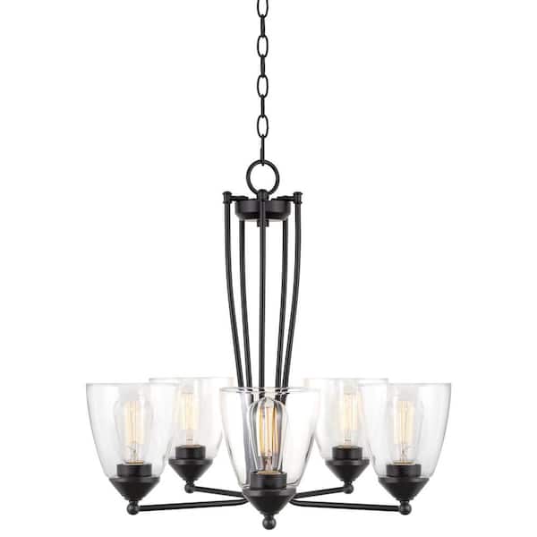 Kira Home Charleston 60-Watt 5-Light Black Modern Chandelier, No Bulb Included