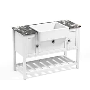 48 in. W x 22 in. D x 35 in. H Freestanding Bath Vanity in White with MDF Top with White Fireclay Basin