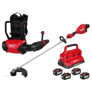 M18 FUEL 18V Brushless Cordless Dual Battery Backpack Blower & String Trimmer w/(4) 12.0 Ah Battery, PACKOUT Charger