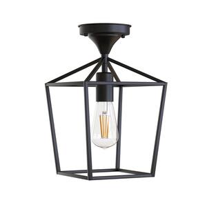 7 in. 1-Light Black Modern Industrial Lantern Semi Flush Mount Ceiling Light