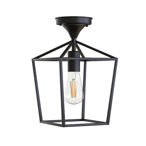 YANSUN 7 in. 1-Light Black Modern Industrial Lantern Semi Flush Mount Ceiling Light