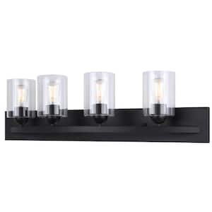 Hampton 32 in. 4-Light Matte Black Vanity Light with Clear Glass Shade