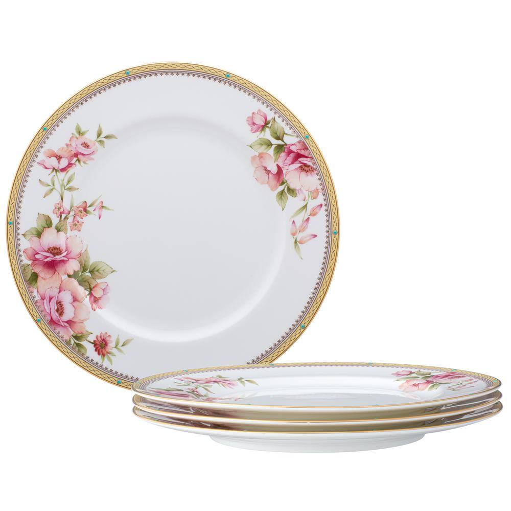 Noritake Hertford 10.5 In. Whte And Pink Bone China Dinner Plates Set ...