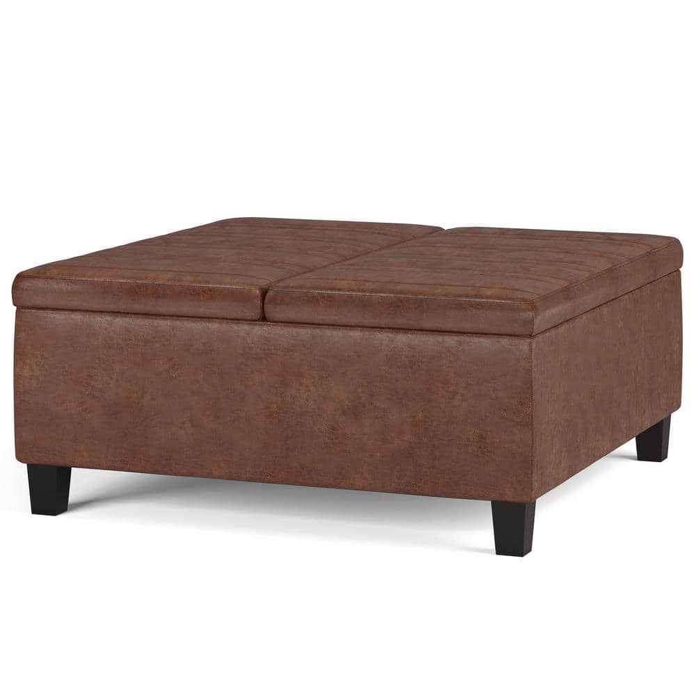 Ellis Distressed Saddle Brown Faux Leather Coffee Table Storage Ottoman