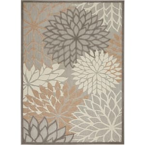 Aloha Patio Natural 5 ft. x 8 ft. Floral Modern Indoor/Outdoor Area Rug