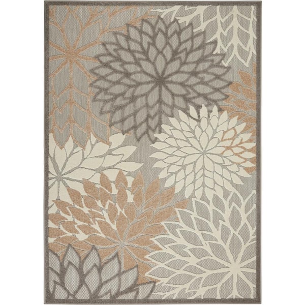 Nourison Aloha Natural 5 ft. x 8 ft. Floral Modern Indoor/Outdoor Patio Area Rug