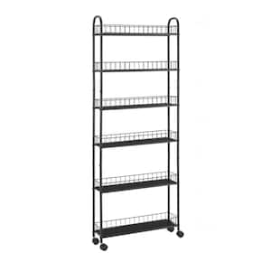 6-Shelf Black Metal Slim Storage Cart, Mobile Wire Rack Shelving Unit with Baskets (23 in. W x 10 in. D x 61 in. H)