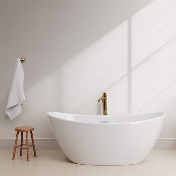 Dorrit 66 in. L x 32 in. W Soaking Bathtub with Center Drain in White/Polished Chrome Trim