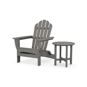 Monterey Bay 2-Piece Plastic Patio Conversation Set in Stepping Stone Folding Adirondack Chair with Side Table