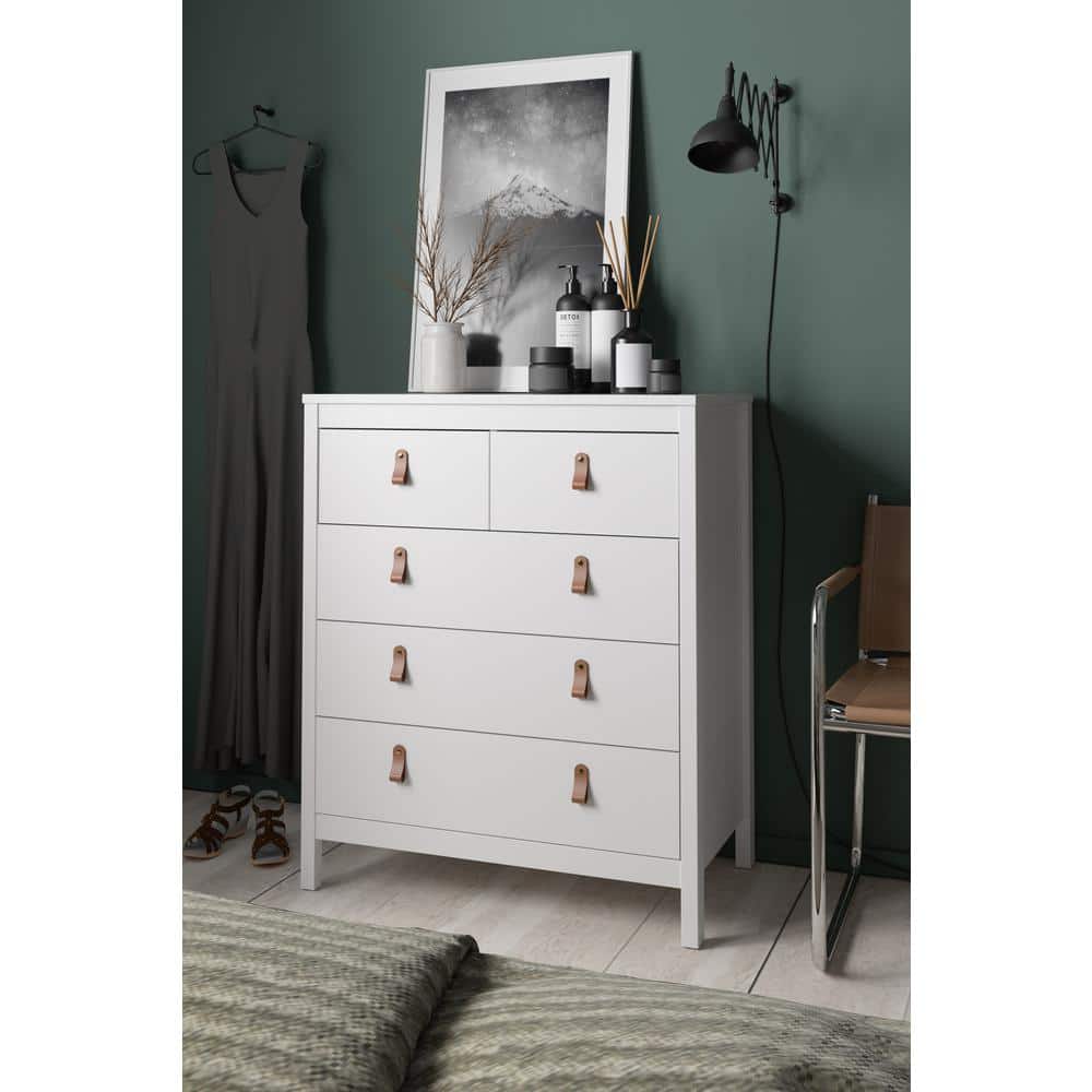 Madrid Mid-Century White 5-Drawer Chest with Dovetail Design