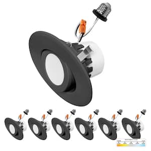 4 in. LED Black Adjustable Retrofit Recessed Housing 5 CCT 2700K to 5000K IC Rated Remodel Dimmable E26 Connect (6-Pack)