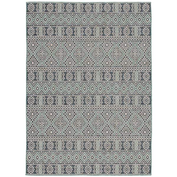 Aqua/Cream5 ft. x 7 ft. Modern Polypropylene Indoor/Outdoor Area Rug