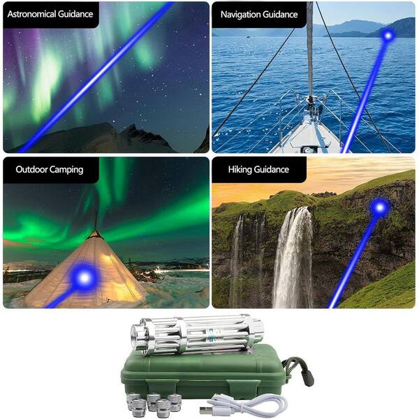 Lukyamzn High Power Blue Flashlight Long Range Adjustable Focus