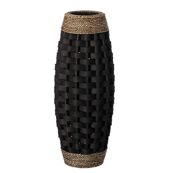 Uniquewise 24 in. Rustic Tall Floor Vase Handcrafted Black Woven Vase Decorative Accent for Home Decor Living Room Entryway