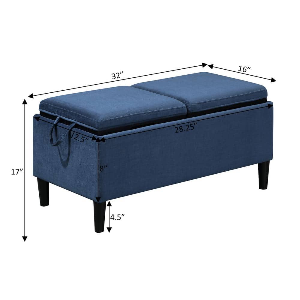 Blue Fabric Storage Ottoman with Reversible Trays
