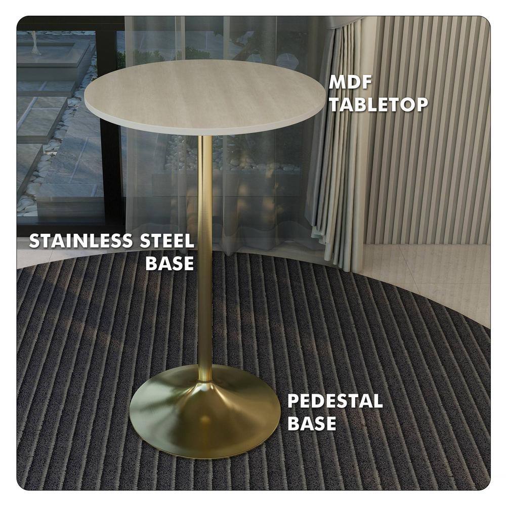 Light Natural Wood Round Bar Height Table with Gold Pedestal Base