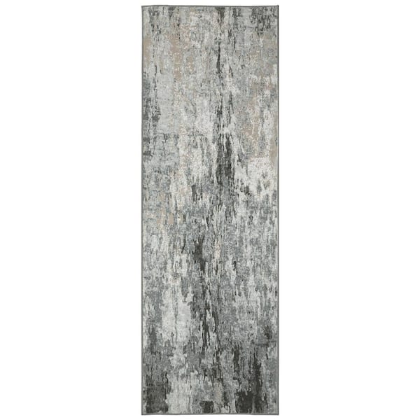 Gray 2 ft. x 6 ft. Modern Abstract Decorative Area Rug Polyester