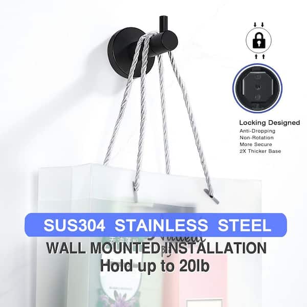 Bath 2 Pack Knob-Hook Robe/Towel Hook Wall Mounted Clothes Hooks in Matte Black