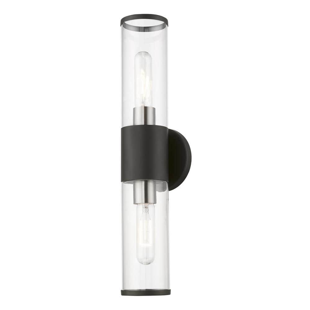 Bancroft Sleek Black Steel 2-Light Vanity Sconce with Clear Glass