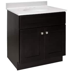 31 in. W x 22 in. D x 36 in. H Bath Vanity w/ Solid White Cultured Marble Top Single Sink, Fully Assembled in Espresso