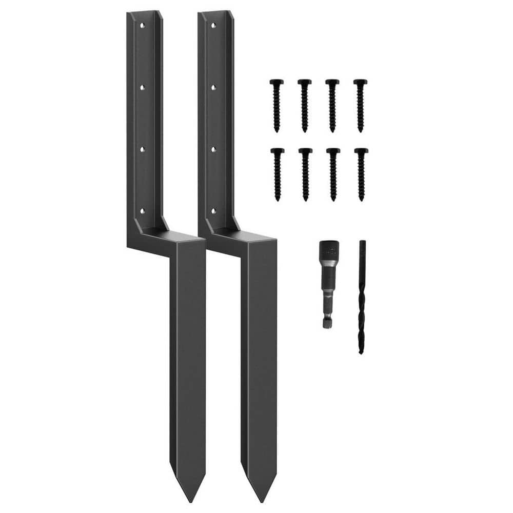NVNOO 33.62 in. x 2 in. Coated Steel Fence Post Repair Kit to Quick Fix Broken Wood Posts Support Black (2-Pack), image size:1000x1000