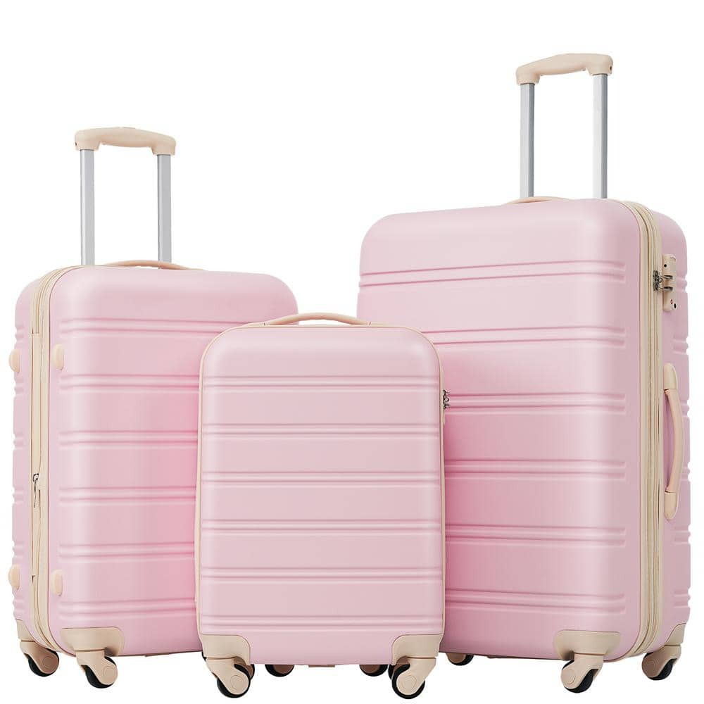 Merax Light Pink 3-Piece Expandable ABS Hardside Spinner Luggage Set ...