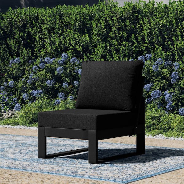 Endless Outdoor Patio Deep Seating Armless Chair with Black Plastic Frame and Black Side Tie Cushions