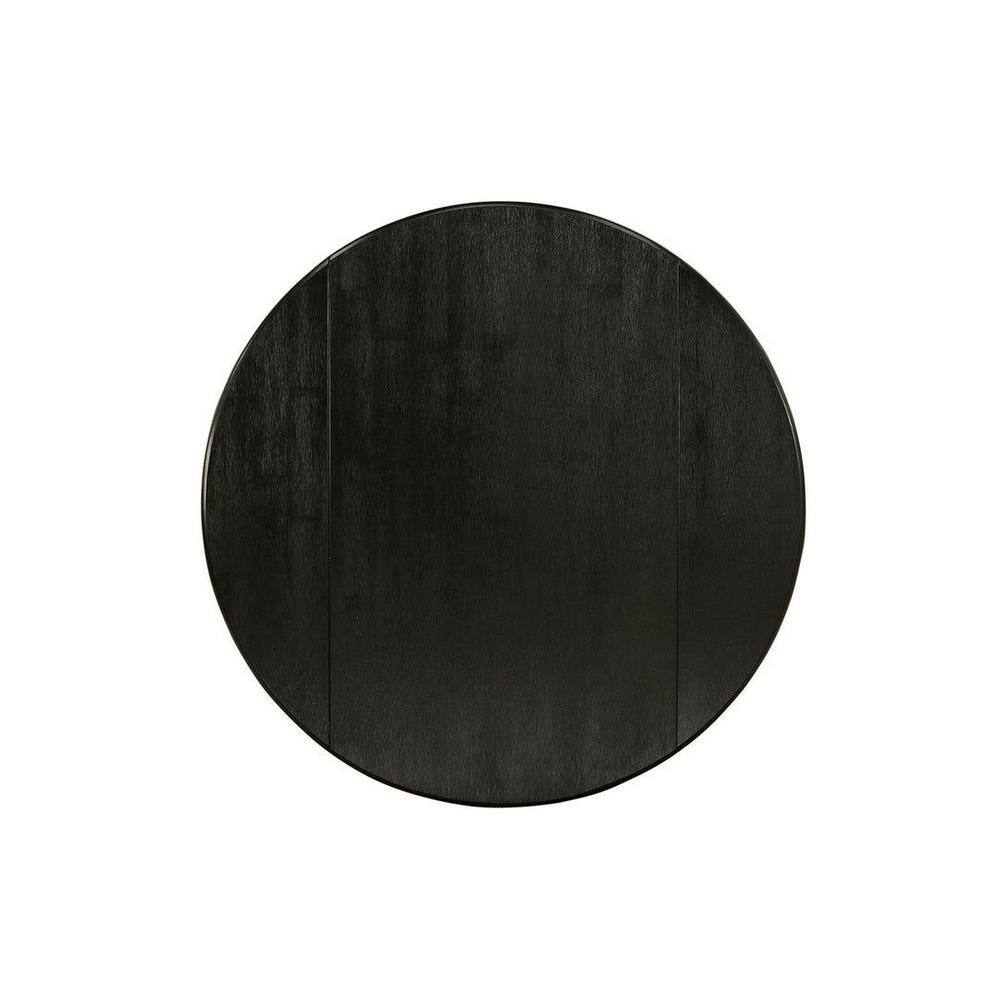 Elegant Wire-Brushed Black 5-Piece Round Dining Set with Linen Fabric Chairs