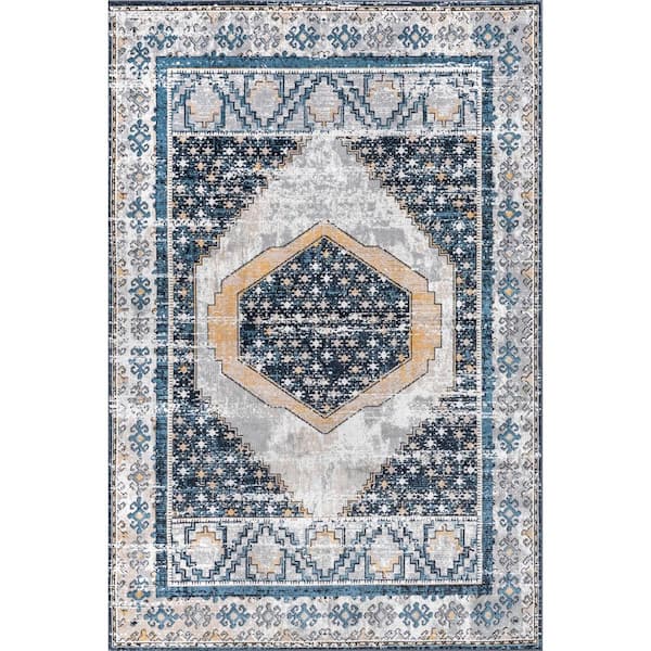 nuLOOM Carin Machine Washable Blue 5 ft. x 8 ft. Persian Area Rug