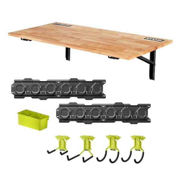 Wall Mounted Stow Away Worktable with LINK 7-Piece Wall Storage Kit