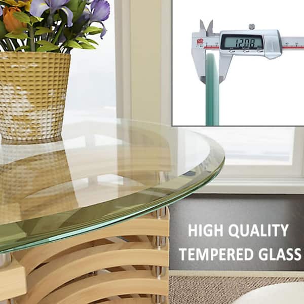 Angel Sar 31.9 in. Round 0.47 in. Thick Tempered Glass Table Top with Beveled Polished Edge, Clear