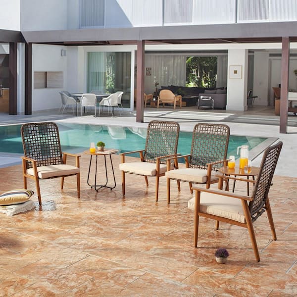 Patio Festival 6-Piece Metal Patio Conversation Set with Beige Cushions