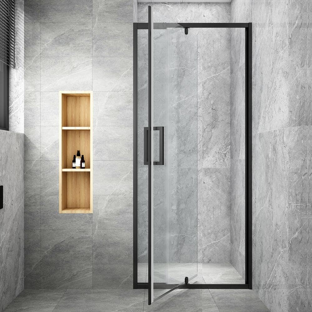 Matte Black Framed Pivot Shower Door with Clear Glass