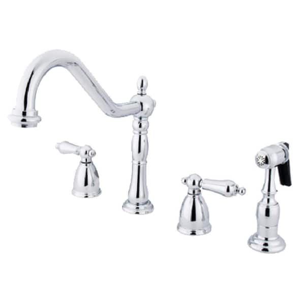 Kingston Brass Heritage 2-Handle Standard Kitchen Faucet with Side Sprayer in Polished Chrome