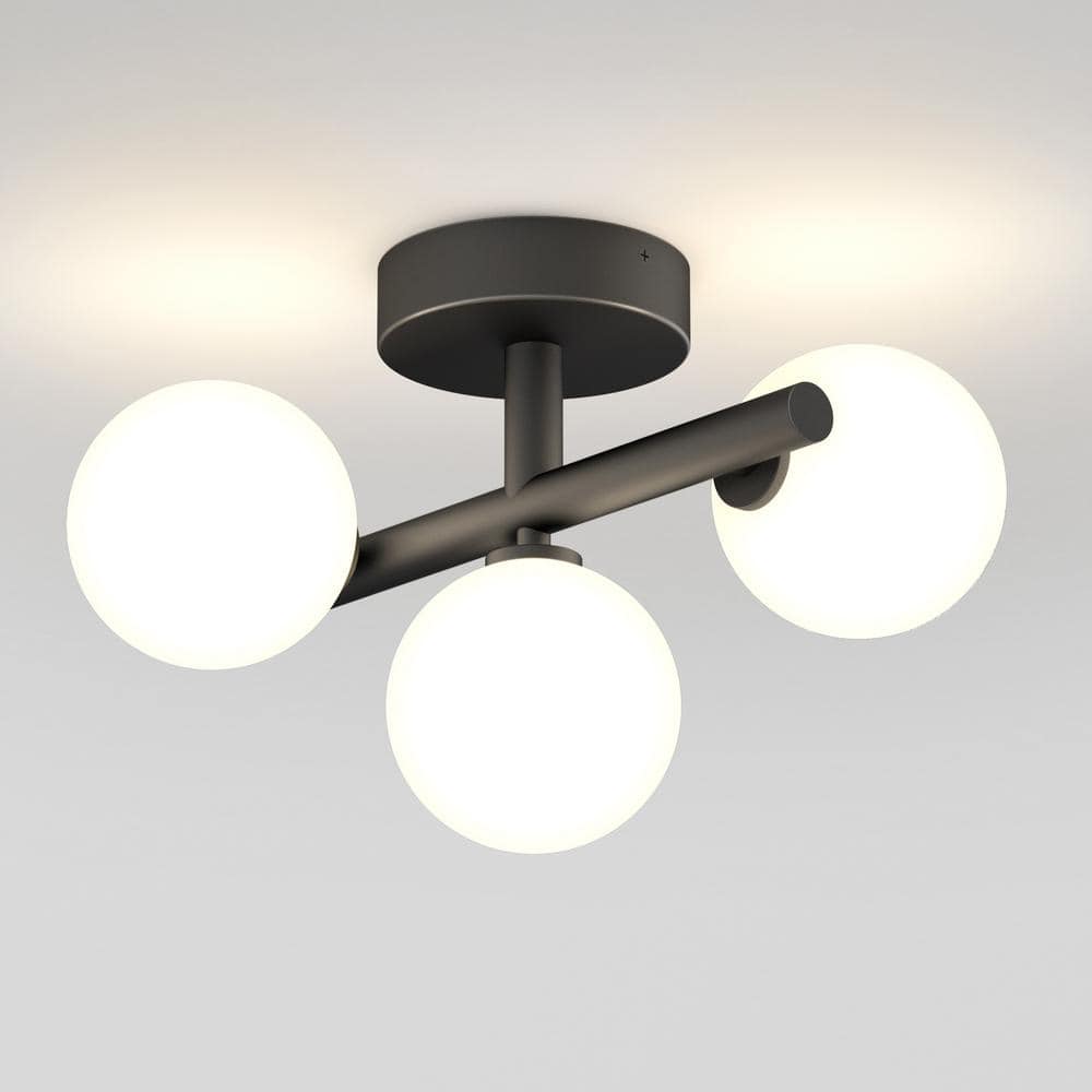 Bloom Modern Black LED Ceiling Light with Frosted Glass Globes