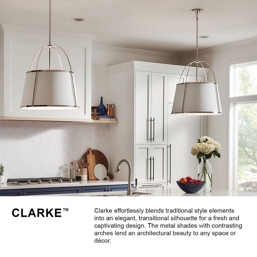 Clarke 16'' Transitional Drum Pendant in Polished Nickel