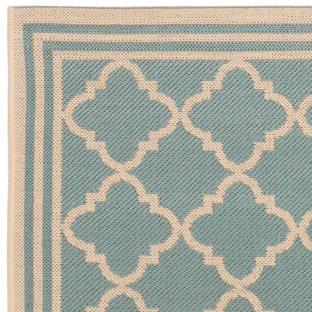 Aqua and Cream Geometric Washable Round Rug
