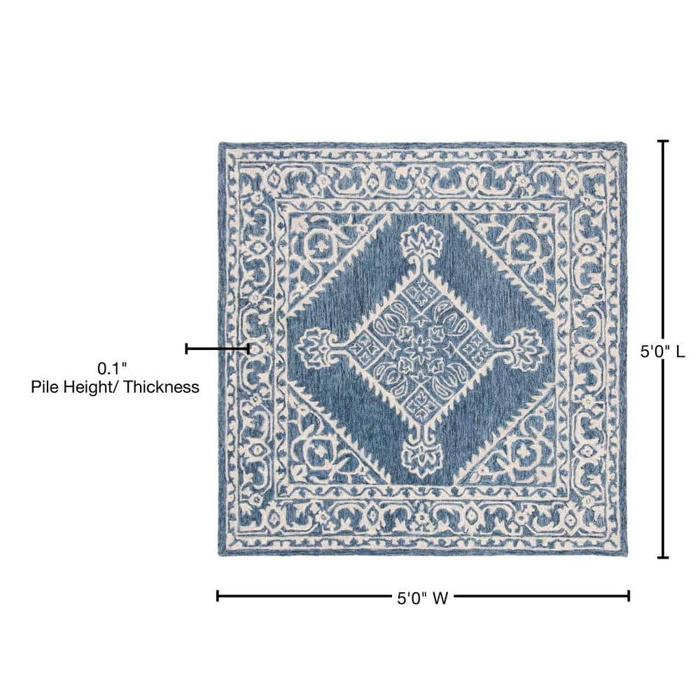 Handmade Tufted Wool Square Rug in Serene Blue - 59"