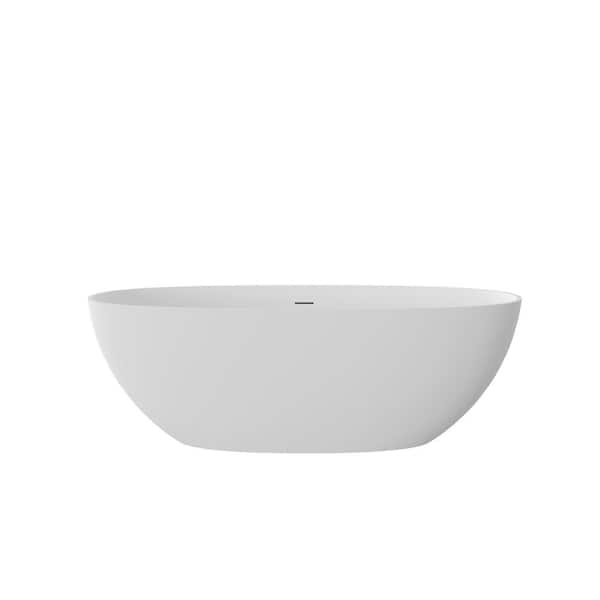 65 in. x 30 in. Freestanding Soaking Bathtub with Integrated Overflow Drain in Matte White Solid Surface