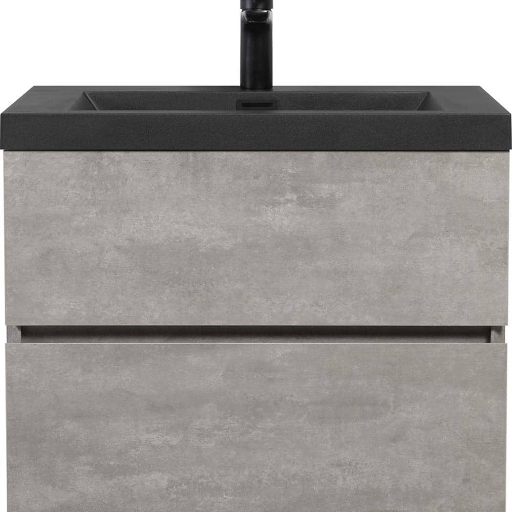 24 in. W Wall-Mounted Grey Bath Vanity with Black Solid Surface Top Unassem
