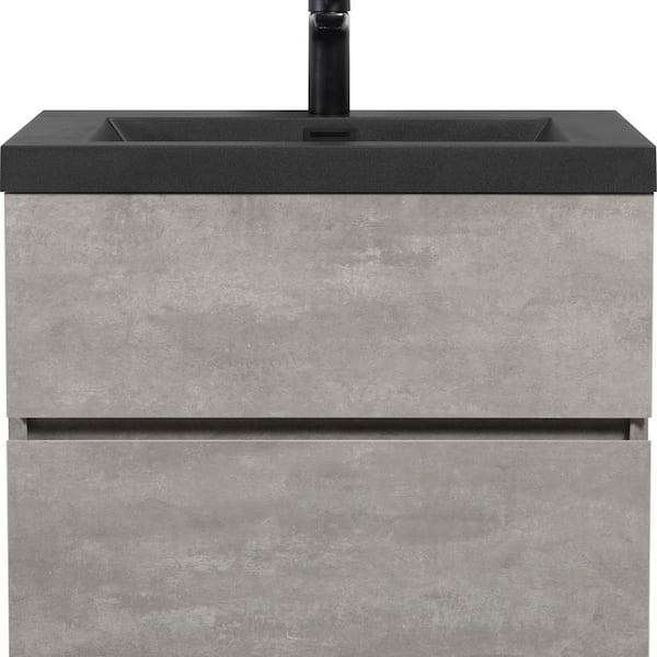 Unbranded 24 in. W Wall-Mounted Grey Bath Vanity with Black Solid Surface Top Unassembled