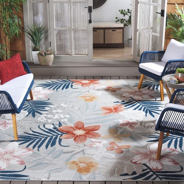 Cabana Gray/Rust 9 ft. x 12 ft. High-Low Floral Leaf Indoor/Outdoor Area Rug