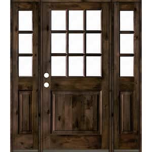 64 in. x 80 in. Knotty Alder 2 Panel Right-Hand/Inswing Clear Glass Black Stain Wood Prehung Front Door w/Sidelites