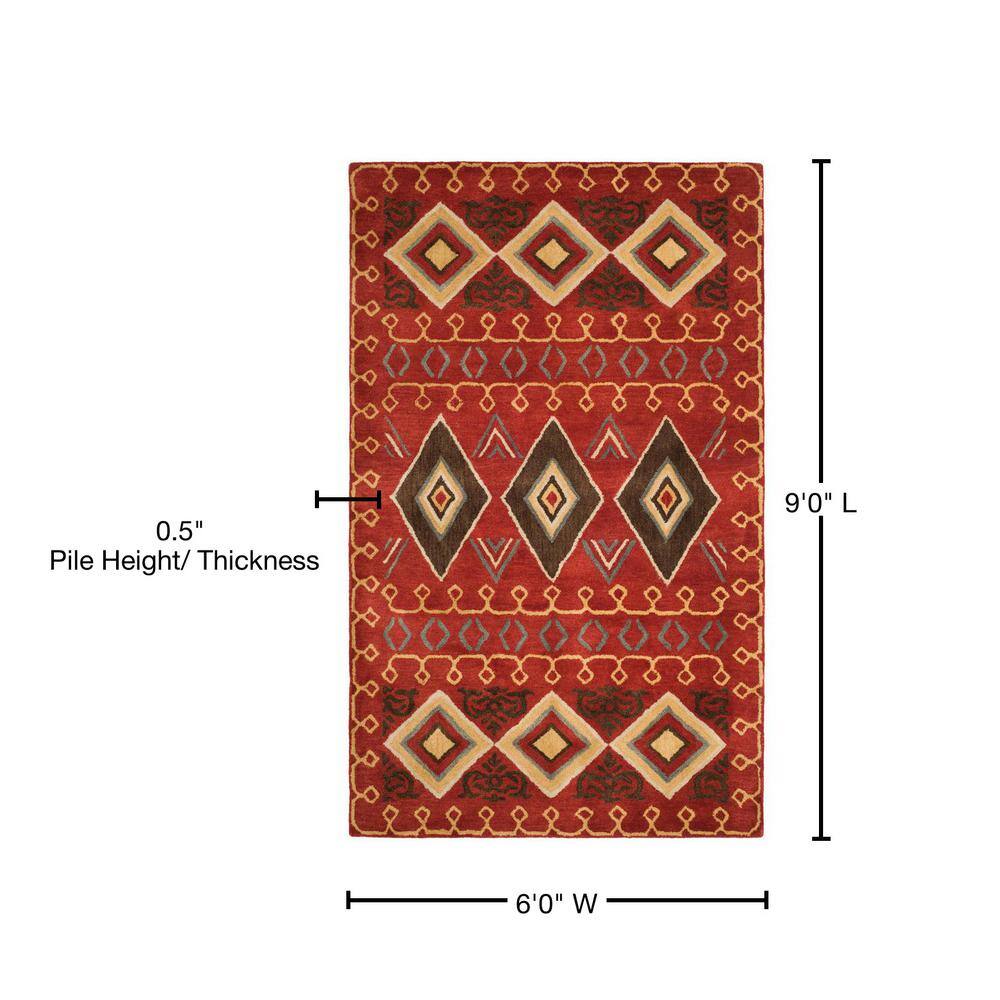 Handmade Red and Multi Wool 6' x 9' Area Rug