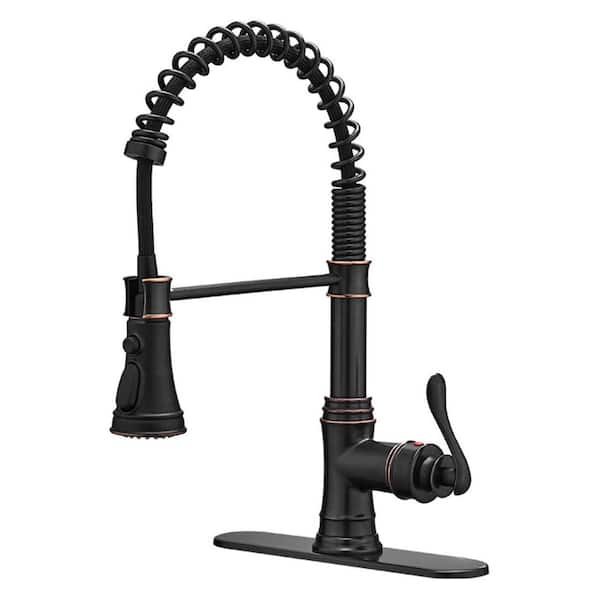 BWE SingleHandle PullDown Sprayer 3 Spray High Arc Kitchen Faucet With Deck Plate in Oil