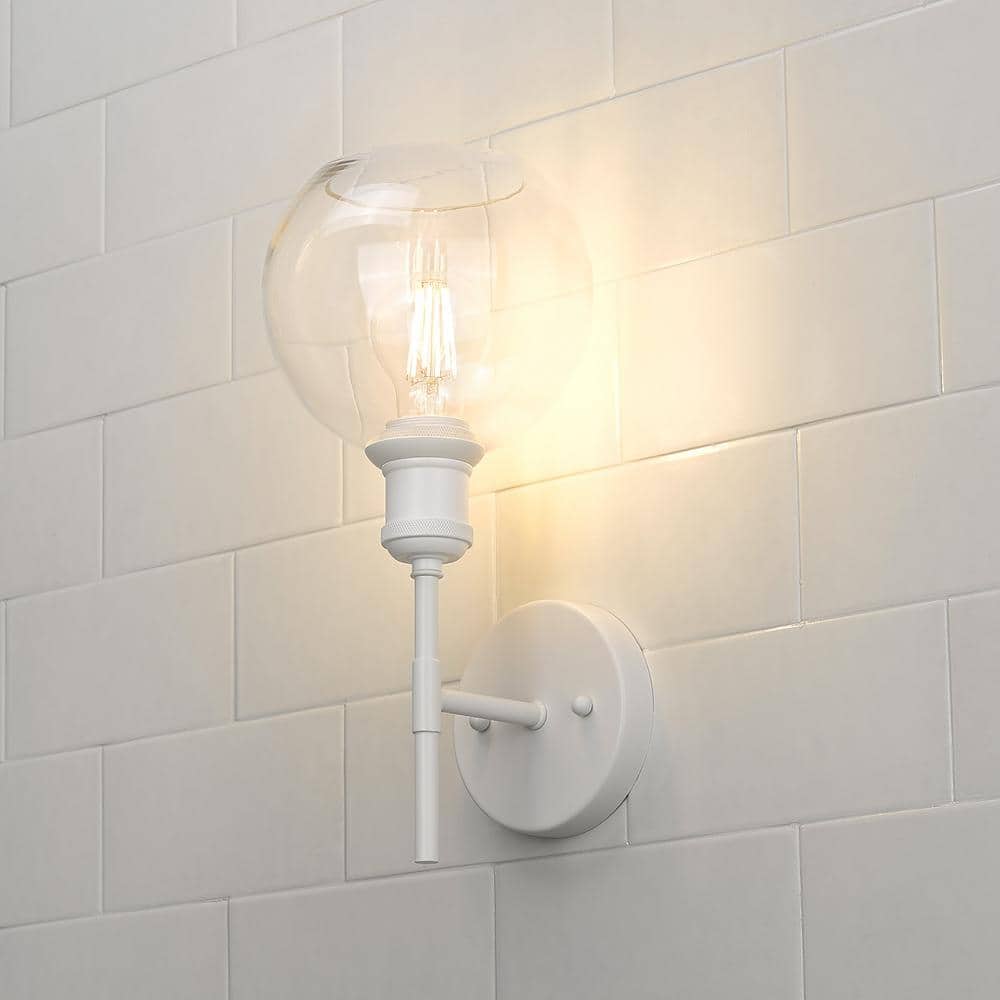 Axel Matte White and Clear Glass Globe Wall Sconce